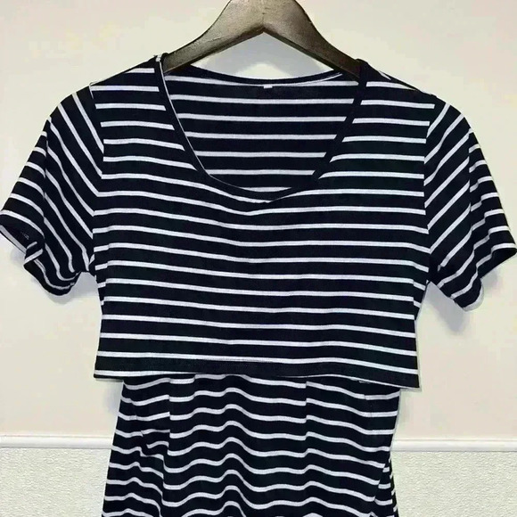 Women's Nursing Dress S Navy & White Striped - Picture 2 of 11